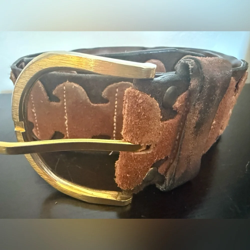VTG CANTERBURY Brown Leather w/ Suede Crafted Brass Buckle Men's Belt 38